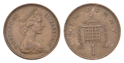Великобритания 1 пенни 1971 Елизавета II (1952-2022) KM 915, Spink 4237 (B1) бронза 4697-939