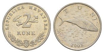 Хорватия 2 куны 2003 Голубой тунец, нечетный год KM 10 медь цинк никель 4573-633