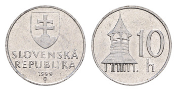 Словакия 10 геллеров 1999 KM 17 алюминий 4659-543