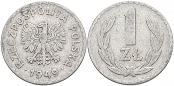 ПОЛЬША 1 ЗЛОТЫЙ 1949 KM 45а алюминий 68-414