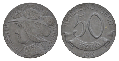 Вольфах 50 пфеннигов 1919 Funck 610.2, Men05 27542.3, Men18 34582.3 цинк 4637-1245