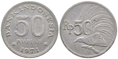 Индонезия 50 рупий 1971 райская птица KM 35 медно-никель 177-931