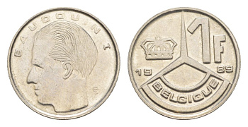 Бельгия 1 франк 1989 Belgique, Бодуэн I (1951-1993) KM 170 железо плакированное никелем 4632-562