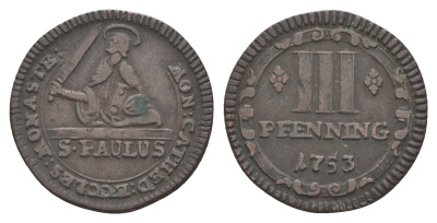 Мюнстер 3 пфеннига 1753 Монетный двор кафедрального капитула KM 431 медь 633-1633