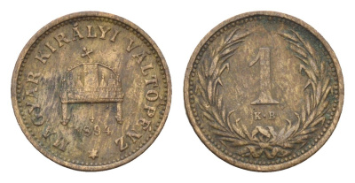 Венгрия 1 филлер 1894 KB, Франц Иосиф I (1848-1916) KM 480 бронза 4665-346