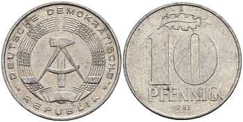 ГДР 10 пфеннигов 1983 A KM 10 алюминий 77-337