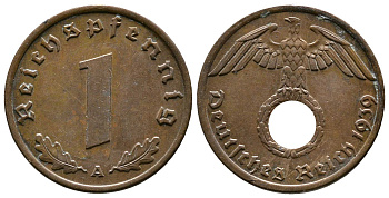 Германия 1 рейхспфенниг 1939 A KM 89, J. 361 бронза    220-352