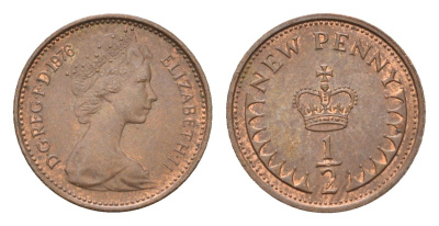 Великобритания 1/2 пенни 1976 Елизавета II (1952-2022) KM 914, Spink 4239 бронза 4697-918