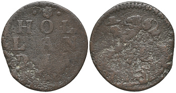 НИДЕРЛАНДЫ, ГОЛАНДИЯ 1 ДУИТ 1716 KM 80 медь 28-1247