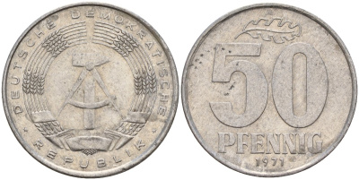 ГДР 50 пфеннигов 1971 A KM 12.2 алюминий 113-1213