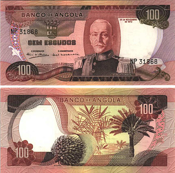 АНГОЛА 100 ЭСКУДО 1972 24 НОЯБРЯ 1972, МАРШАЛ КАРМОНА Pick 101 бумага aUNC 7116-46-3-2