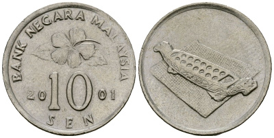 Малайзия 10 сенов 2001 цветок KM 51 медно-никель 4173-1014