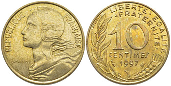 ФРАНЦИЯ 10 САНТИМОВ 1997 ТИП MARIANNE KM 929, LE FRANC 144.41 медь алюминий никель 116-433