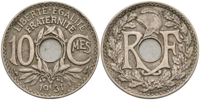 Франция 10 сантимов 1931 KM 866a, Le Franc 138.3 медно-никель 4143-956