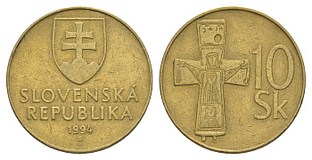 Словакия 10 крон 1994 MK KM 11.1 латунь 4650-641