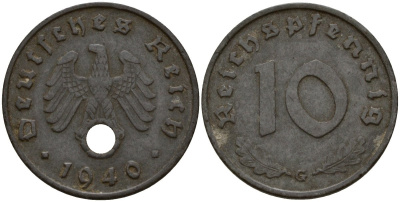 Германия 10 рейхспфеннигов 1940 G KM 101 цинк 4156-436