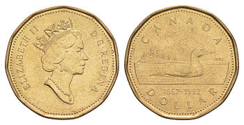 Канада 1 доллар 1992 125 лет Канадской конфедерации KM 209 никель плакированный позолоченной бронзой 4631-754