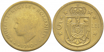 Румыния 5 лей 1930 H, Михай I (1927-1930) KM 48 никель латунь 112-544