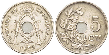 Бельгия 5 сантимов 1925 Belgique, Альберт I (1909-1934) KM 66 медно-никель 100-855