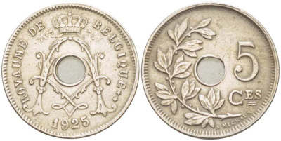 Бельгия 5 сантимов 1925 Belgique, Альберт I (1909-1934) KM 66 медно-никель 100-855