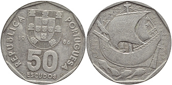 ПОРТУГАЛИЯ 50 ЭСКУДО 1986 KM 636 медно-никель 4394-813