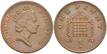 Великобритания 1 пенни 1988 Елизавета II (1952-2022) KM 935, Spink 4381 (B3) бронза 117-131