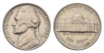 США 5 центов 1964 Джефферсон KM A192 медно-никель 4685-516