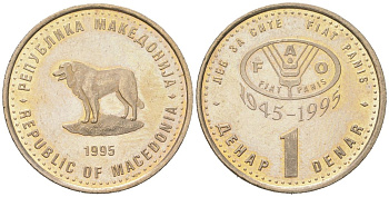 Македония 1 денар 1995 50 лет ФАО KM 5a медь цинк никель BU 186-452