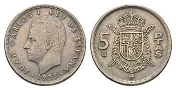 Испания 5 песет 1975 (79) Хуан Карлос I (1975-2014) KM 807 медно-никель 4663-714