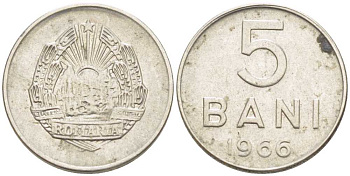 Румыния 5 бани 1966 год тип KM 92 сталь плакированная никелем 112-428
