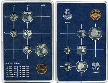 Аруба официальный набор из 6 монет 1986 в оригинальном пластиковом буклете, с жетоном монетного двора KM MS1 (KM 1 -6) UNC 5-4-1-3
