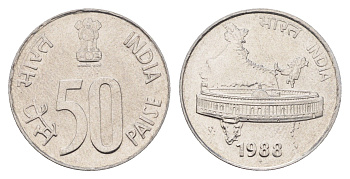 Индия 50 пайс 1988 KM 69 нержавеющая сталь UNC 4699-332