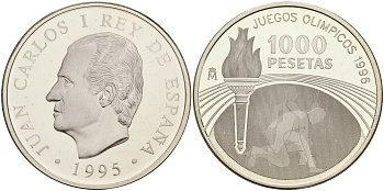Испания 1000 песет 1995 XXVI олимпийские игры в Атланте 1996 года KM 952 серебро PROOF 1066-2-62