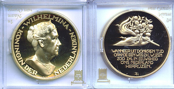 НИДЕРЛАНДЫ МЕДАЛЬ ND КОРЛЕВА ВИЛЬГЕЛЬМИНА, НИДЕРЛАНДСКИЙ ЗООПАРК ОДИН ИЗ СТАРЕЙШИХ В МИРЕ бронза, позолота PROOF 5-3-1-102