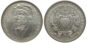 Сан-Марино 5 евро 2006 R, Мельхиоре Дельфико KM 472 серебро UNC 1074-10-43