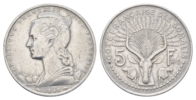 Французское Сомали 5 франков 1948 год-тип KM 6 алюминий 4672-133