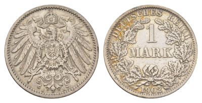 Германия 1 марка 1902 A, Вильгельм II (1888-1918) KM 14, J. 17 серебро 4626-146