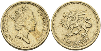 Англия 1 фунт 1995 дизайн Уэльса, ДРАКОН KM 969, Spink 4338 никель латунь 88-513