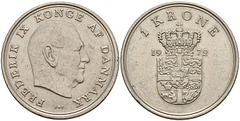 Дания 1 крона 1972 C;S, Фредерик IX (1947-1972) KM 852 медно-никель 4150-923