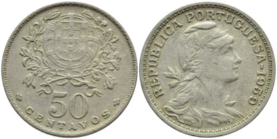 Португалия 50 сентаво 1959 KM 577 медно-никель 4395-835