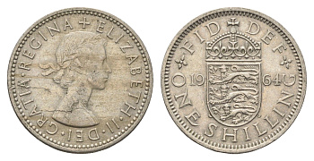Великобритания 1 шиллинг 1964 Елизавета II (1952-2022), Английский герб KM 904, Spink 4147 медно-никель 4663-235