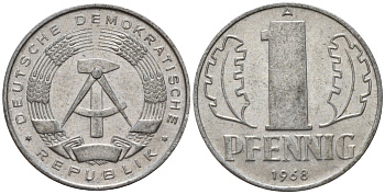 ГДР 1 пфенниг 1968 A KM 8.1 алюминий 100-942