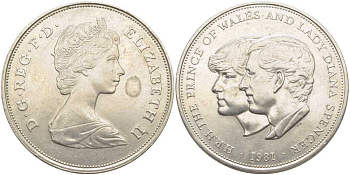 Великобритания 25 пенсов 1981 Королевская свадьба принца Чарльза и леди Дианы, Елизавета II (1952-2022) KM 925, Spink 4229 медно-никель 107-931