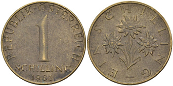 Австрия 1 шиллинг 1981 KM 2886 алюминиевая бронза 4592-1022