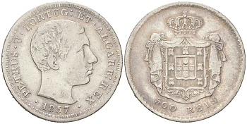Португалия 500 реалов 1857 Педру V (1853-1861) KM 498 серебро 413-144