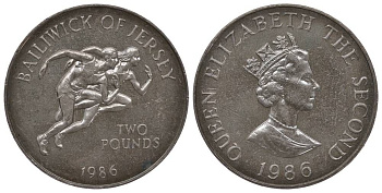 Джерси 2 фунта 1986 XIII игры Британского содружества в Эдинбурге KM 67.1 медно-никель UNC 1078-3-14