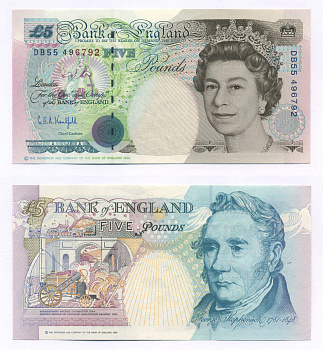 АНГЛИЯ 5 ФУНТОВ 1990 Pick 382b бумага aUNC 7205-15-3