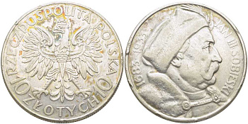 ПОЛЬША 10 ЗЛОТЫХ 1933 w, ЯН III СОБЕСКИЙ, ПОБЕДА НАД ТУРКАМИ KM 23 серебро 5010-1043