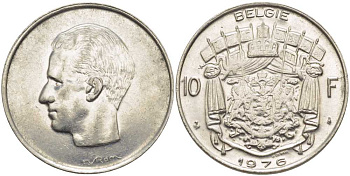 Бельгия 10 франков 1976 Belgie, Бодуэн I (1951-1993) KM 156.1 никель 115-645