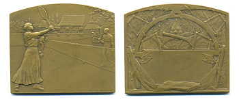 Франция плакетка начало XX века история большого тенниса, O.J.BAUDICHON 58х68 мм. бронза 01-160-11-2